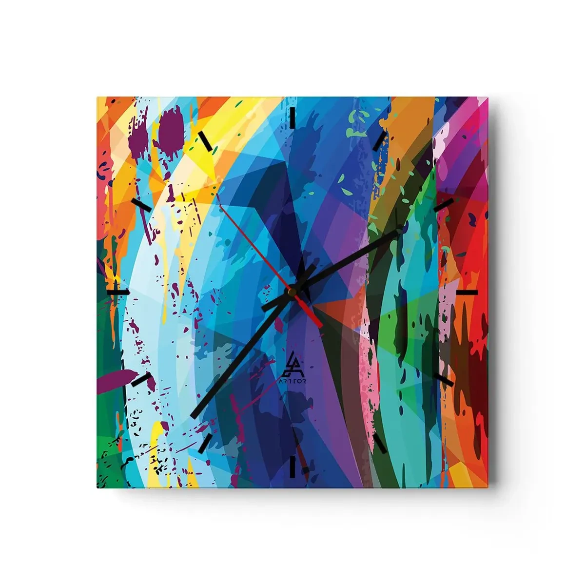 Väggklocka - Klocka på glas - Färgglad yrsel - 30x30 cm