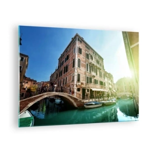 Glastavla - Bild på glas - Venedig med kanal, bro och historiska byggnader - 70x50cm - Venedig - Amore Mio - Modern väggdekoration för vardagsrum och sovrum ARTTOR