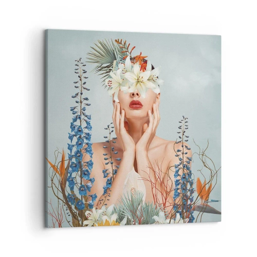 Canvastavla - Bild på duk - Kvinna - blomma - 50x50 cm