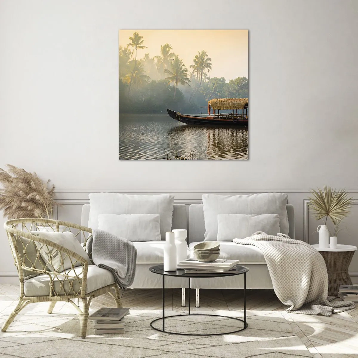 Glastavla - Bild på glas - Hus på floden - 60x60 cm