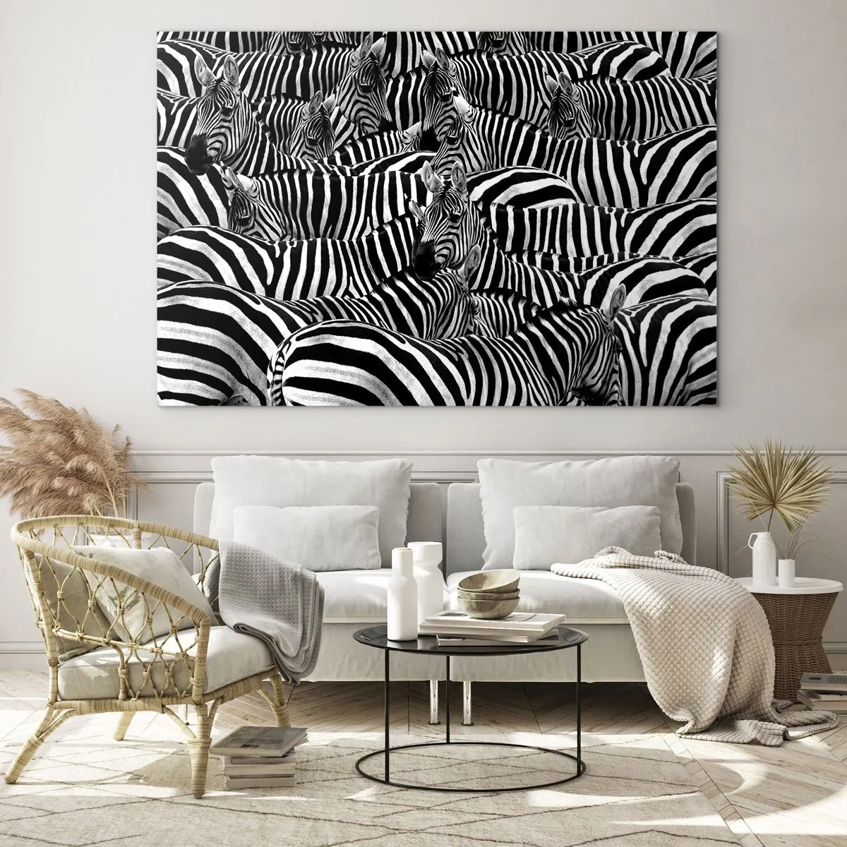 Glastavla - Bild på glas - Randig grupporträtt - 120x80 cm
