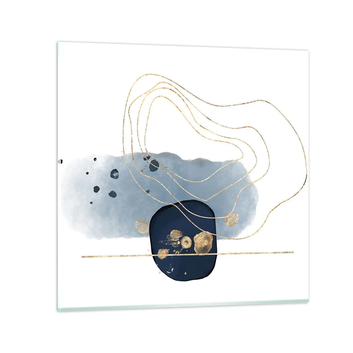 Glastavla - Bild på glas - Blå-guld fantasi - 70x70 cm