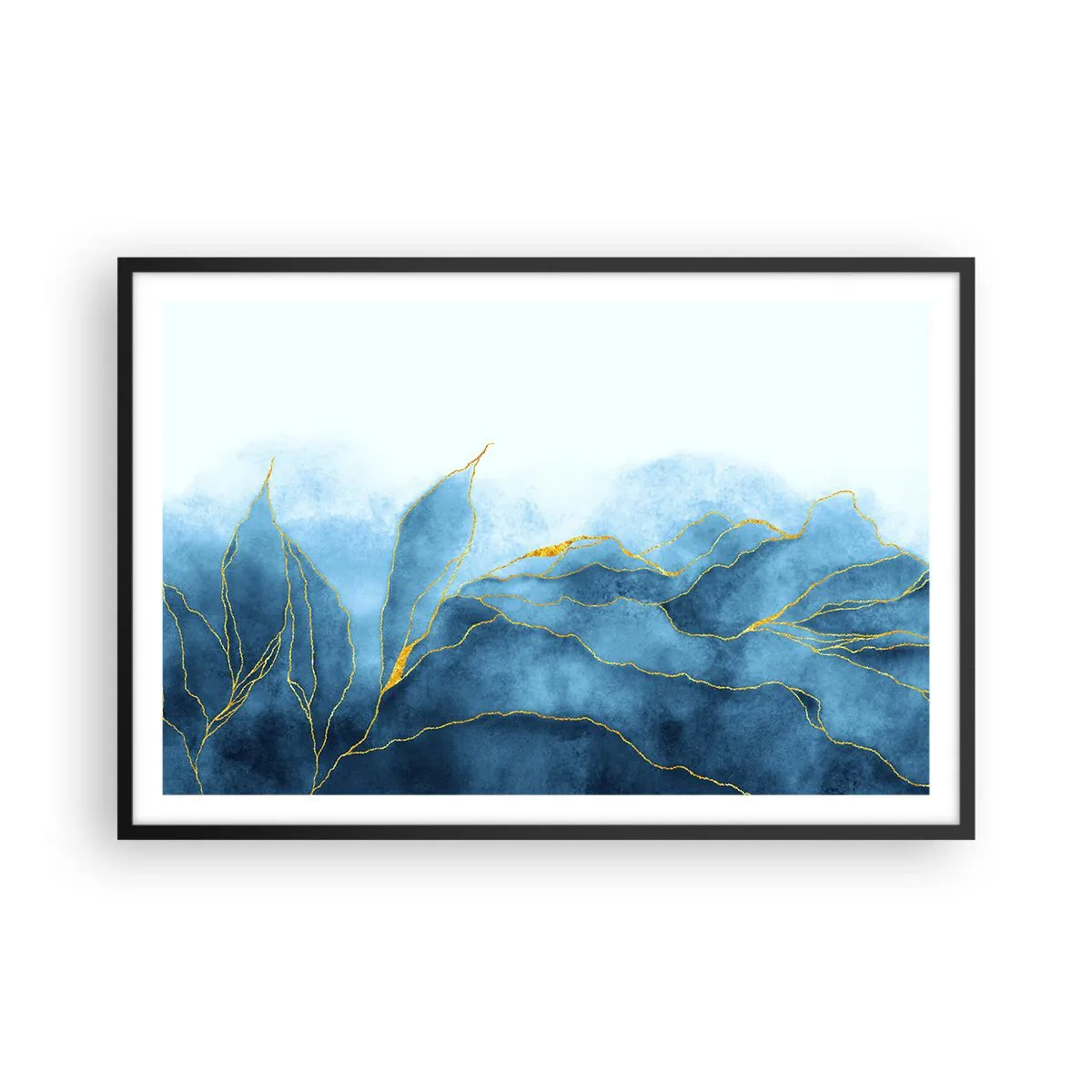 Affisch i svart ram - Blått i guld - 91x61 cm