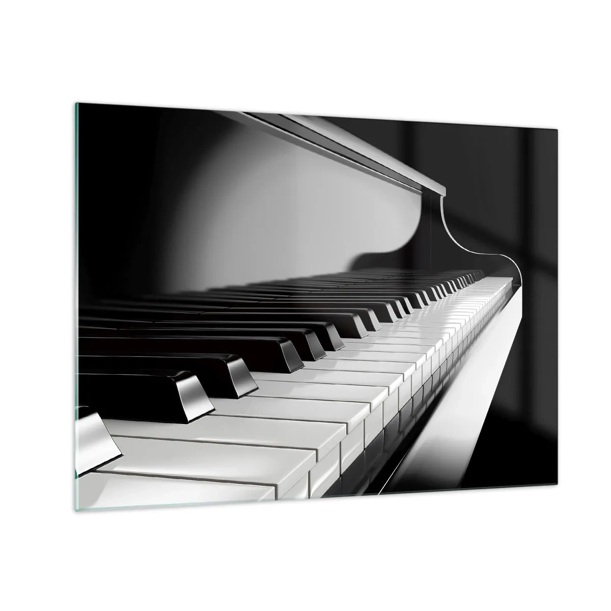 Glastavla - Bild på glas - Svartvitt piano keyboard i perspektiv - 70x50cm - Harmoni av former och färger - Modern väggdekoration för vardagsrum och sovrum ARTTOR