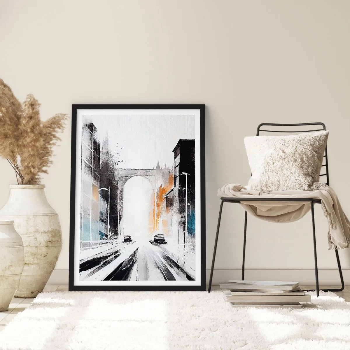 Affisch i svart ram - Stadsstudie: arkitektur och rörelse - 61x91 cm