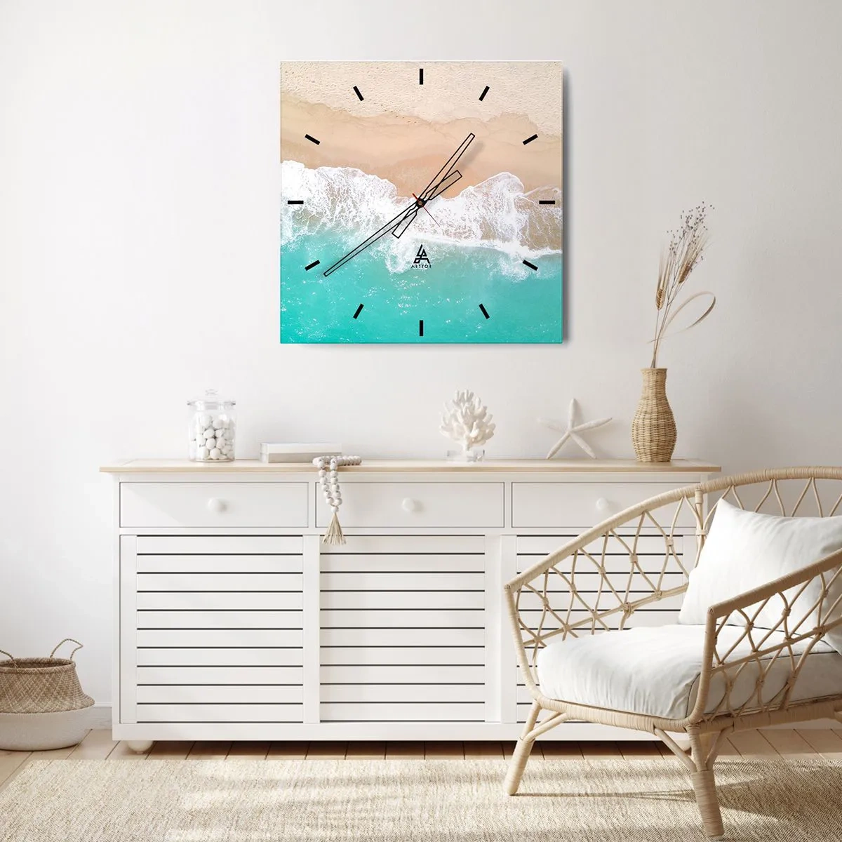 Väggklocka - Klocka på glas - Smekande beröring - 40x40 cm