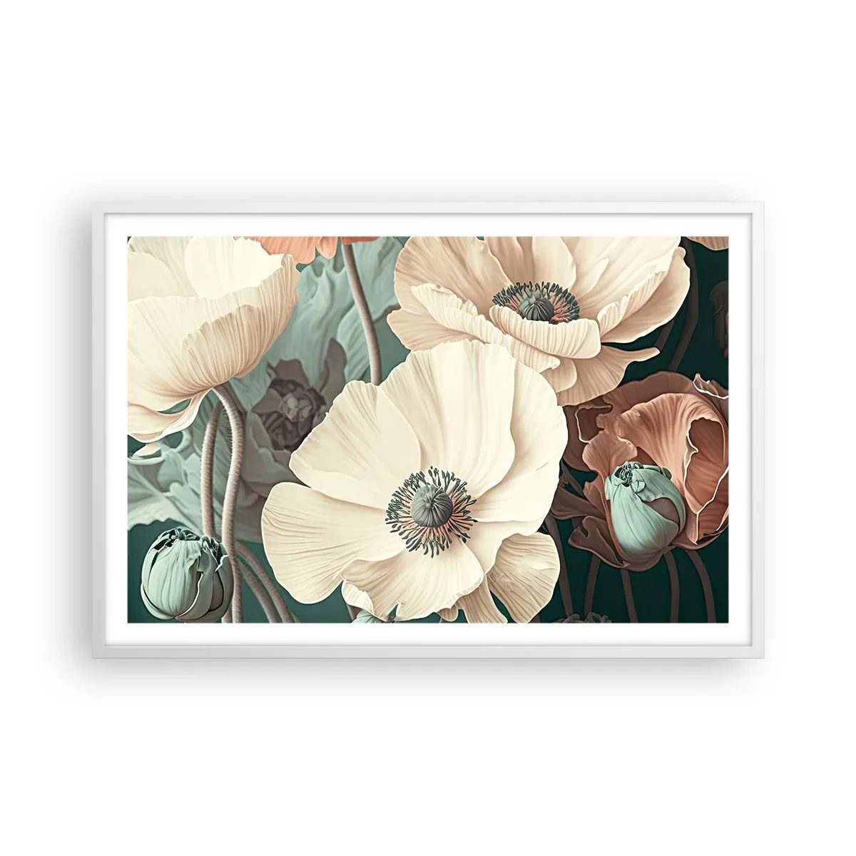 Affisch i vit ram - Viskningar av vallmo - 91x61 cm