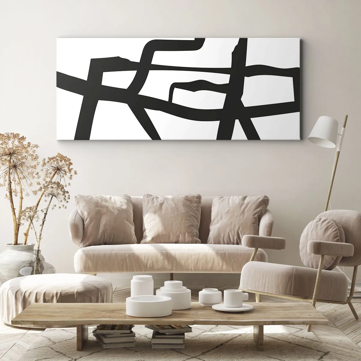 Canvastavla - Bild på duk - Svartvit konstruktion - 100x40 cm