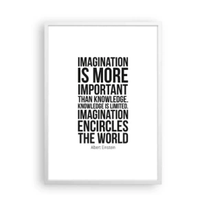 Affisch i vit ram - Einstein om fantasins styrka - 50x70 cm