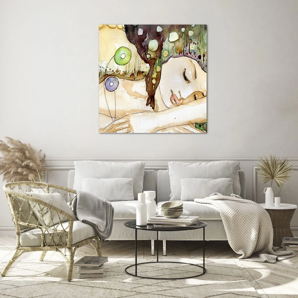 Glastavla - Bild på glas - Smaragd-viol dröm - 40x40 cm