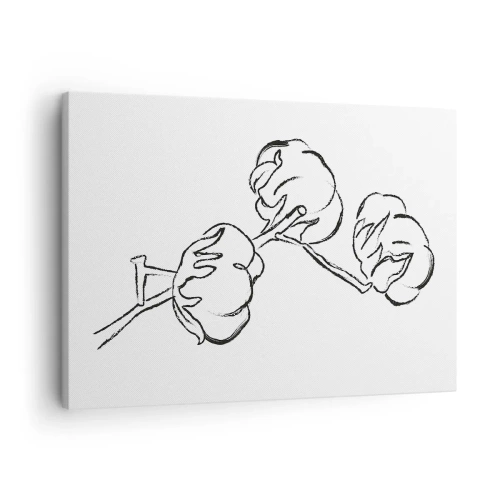 Canvastavla - Bild på duk - En delikat kontur av en bomullskvist på en vit bakgrund - 70x50cm - Bomullsdun - Modern väggdekoration för vardagsrum och sovrum ARTTOR