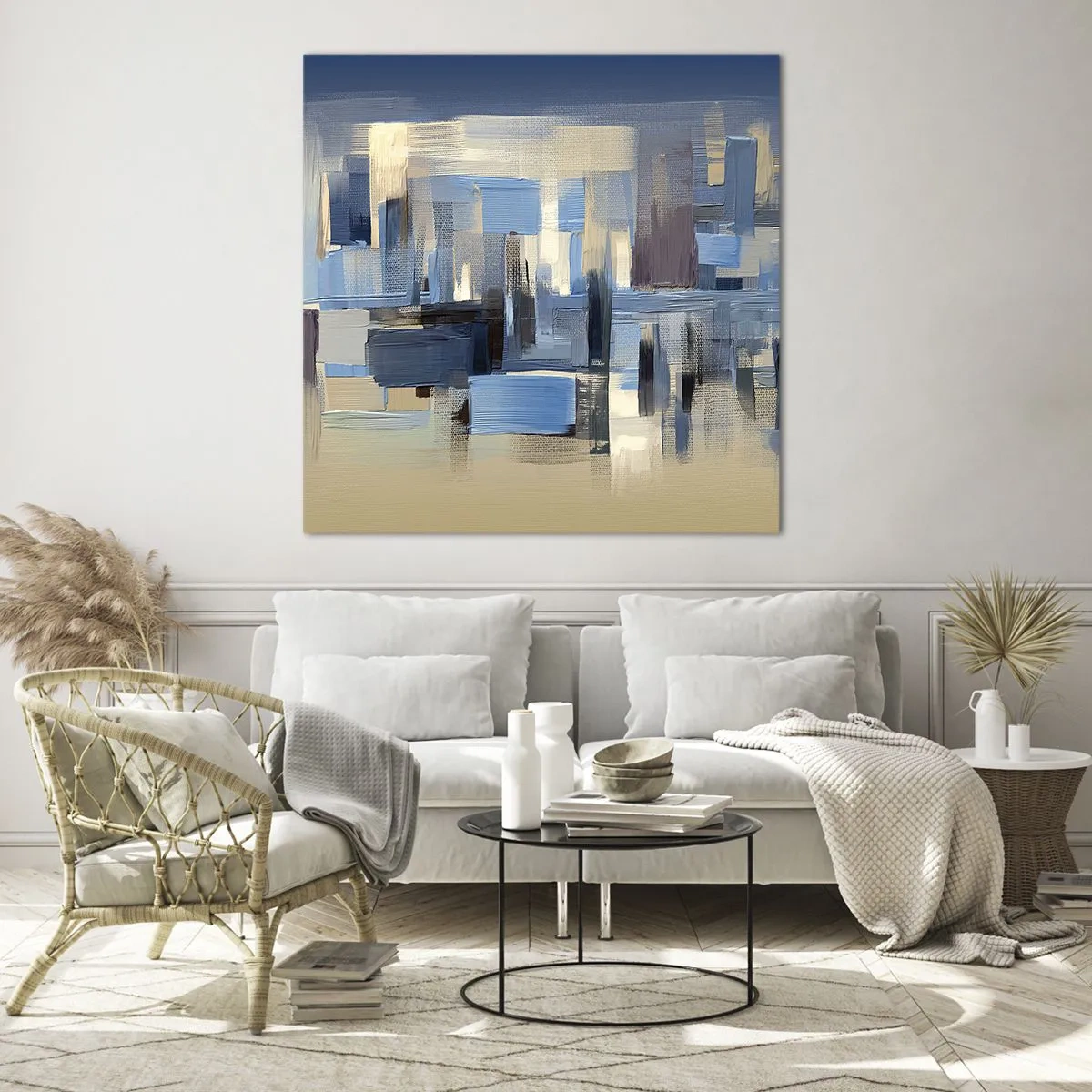 Glastavla - Bild på glas - Blå konstruktion - 70x70 cm