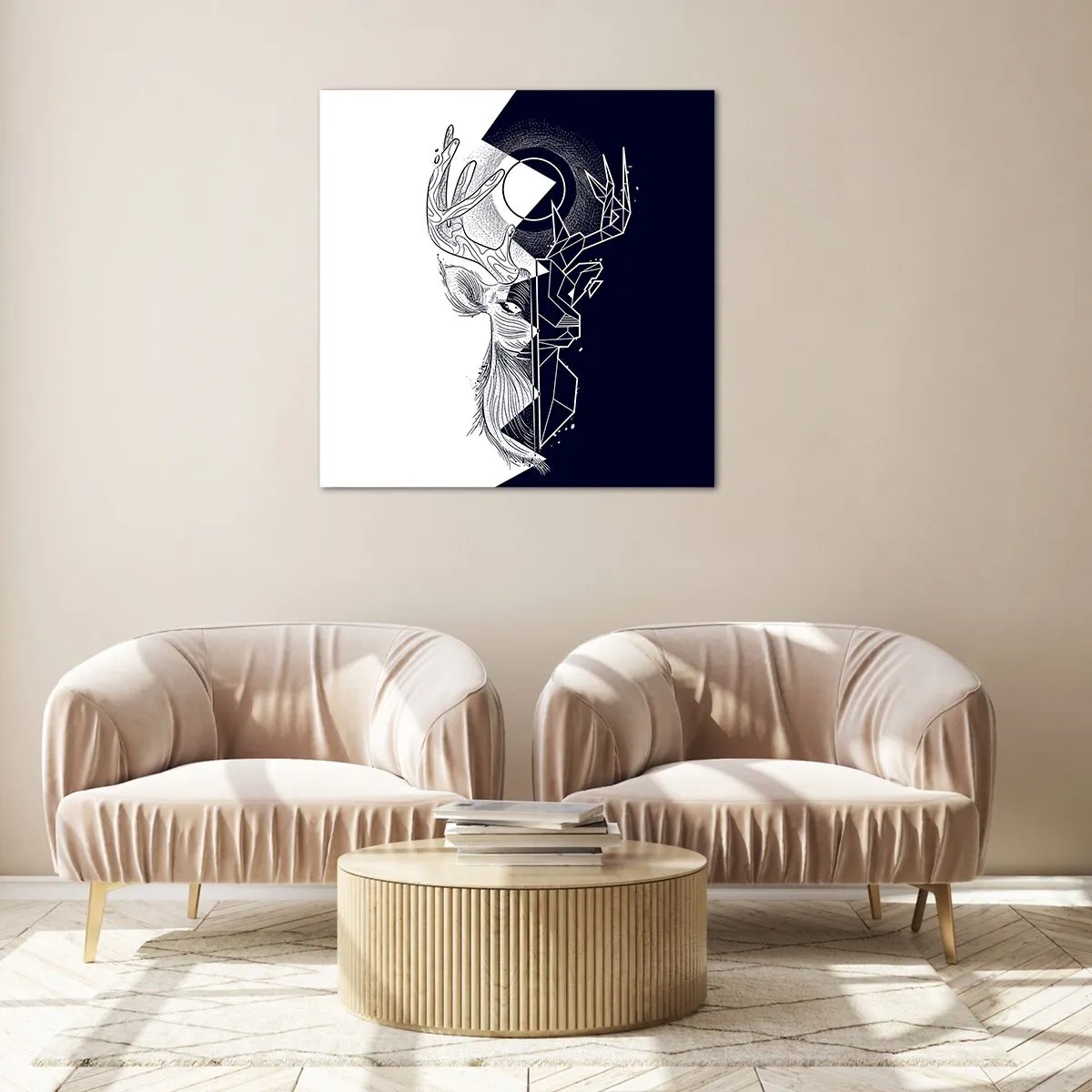 Glastavla - Bild på glas - Motsatsernas kamp och gemenskap - 50x50 cm