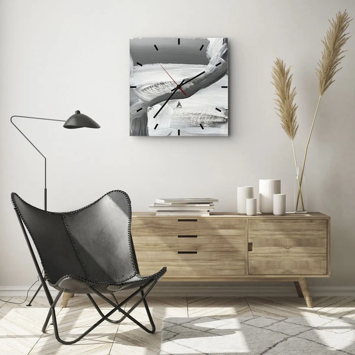 Väggklocka - Klocka på glas - Med bestämd rörelse - 30x30 cm