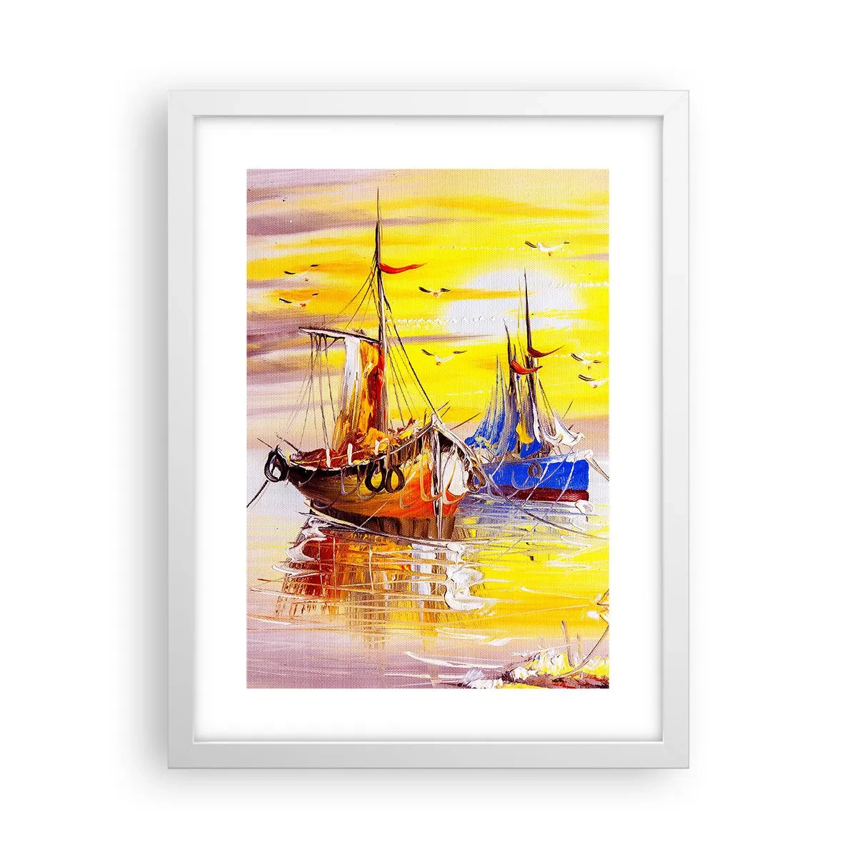 Affisch i vit ram - Välförtjänt vila i hamnen - 30x40 cm