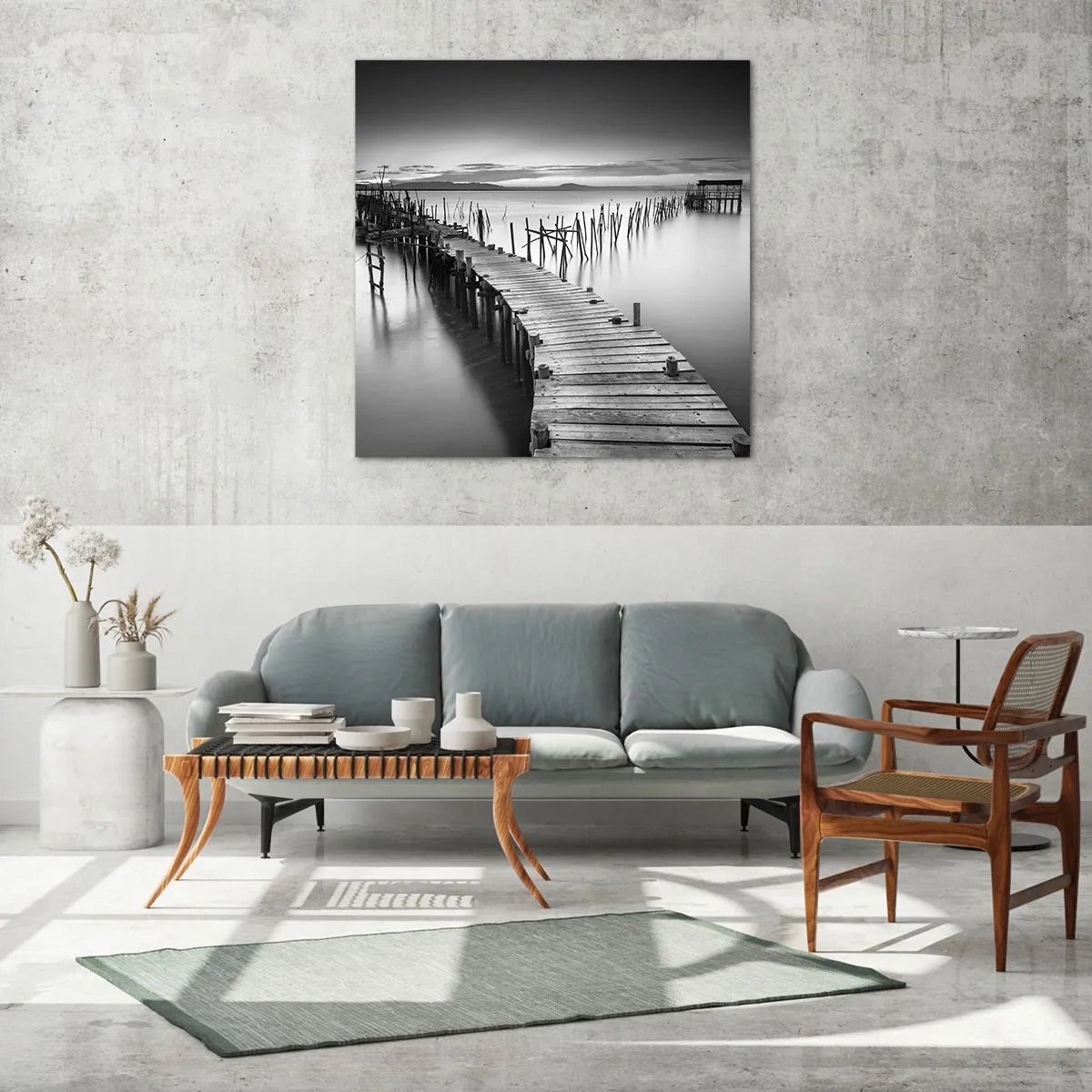 Glastavla - Bild på glas - Den glömda strandens ro - 70x70 cm