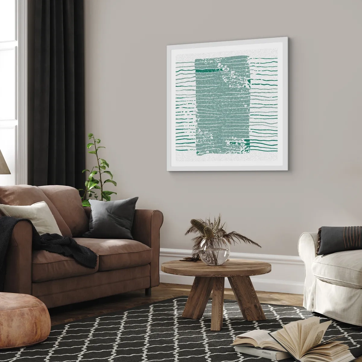 Affisch i vit ram - Marin abstraktion - 40x40 cm