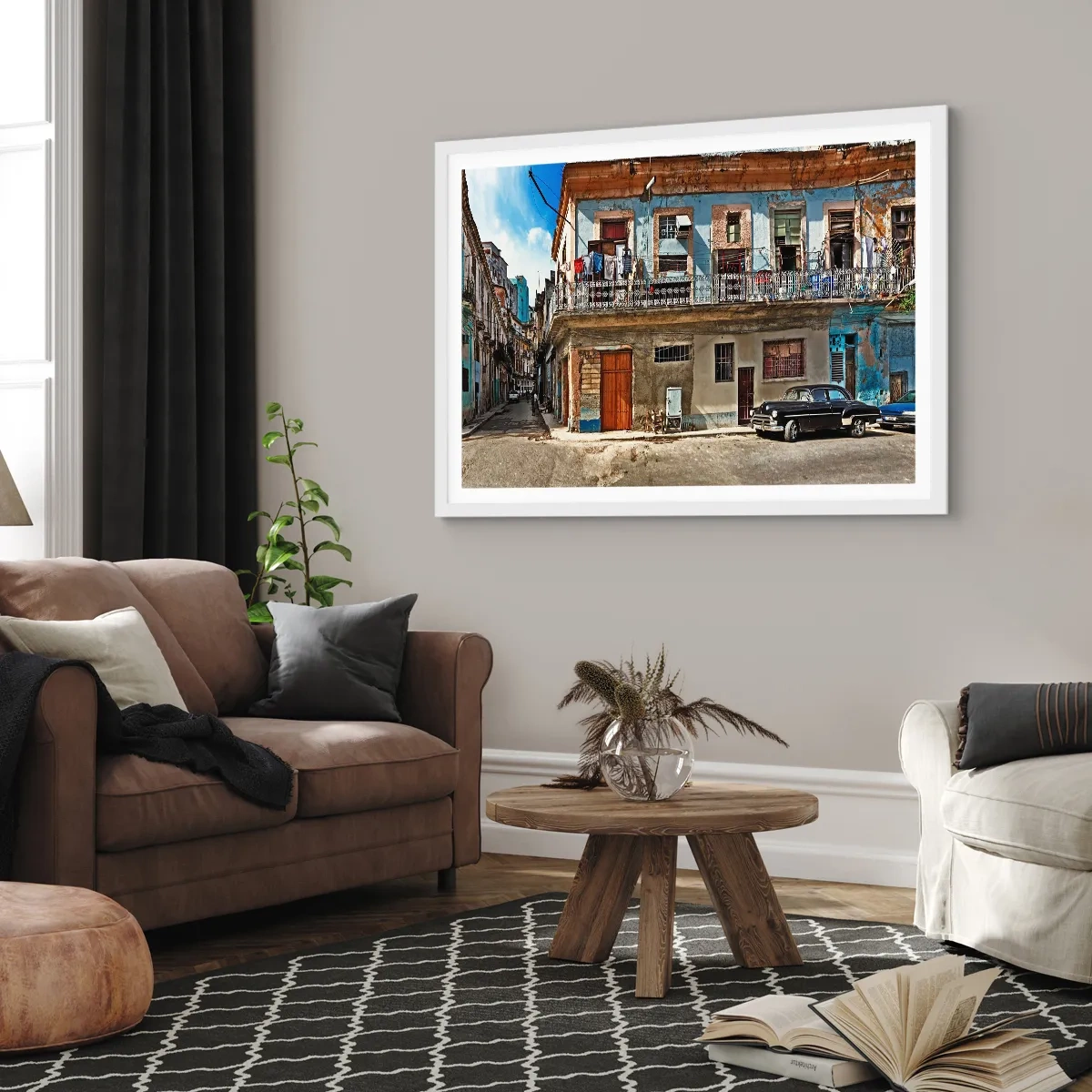 Affisch i vit ram - Havana stämning - 100x70 cm