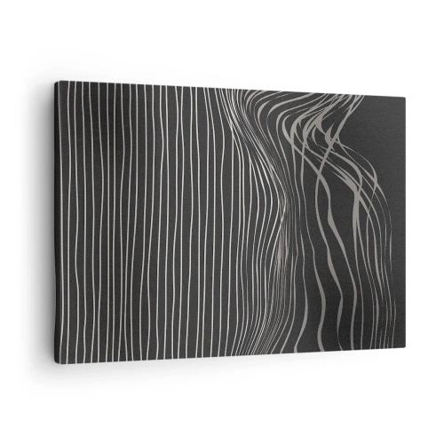 Canvastavla - Bild på duk - Vita linjer på en mörkgrå bakgrund i ett abstrakt arrangemang - 70x50cm - Rytm och accent - Modern väggdekoration för vardagsrum och sovrum ARTTOR