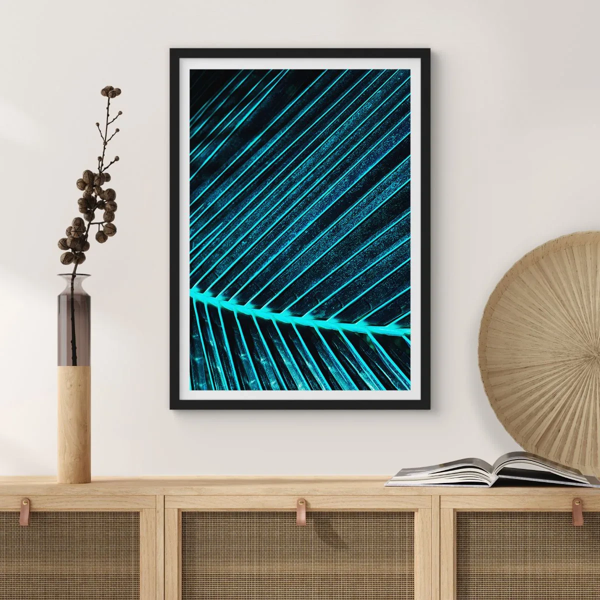 Affisch i svart ram - Abstrakt bladstruktur i neonfärger - 50x70cm - Grön textur - Modern väggdekoration för vardagsrum och sovrum ARTTOR
