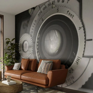 Självhäftande Fototapet Deluxe Sticker - En berättelse om Hollywood - Kamera, Svartvitt, Årgång - 250x175 cm