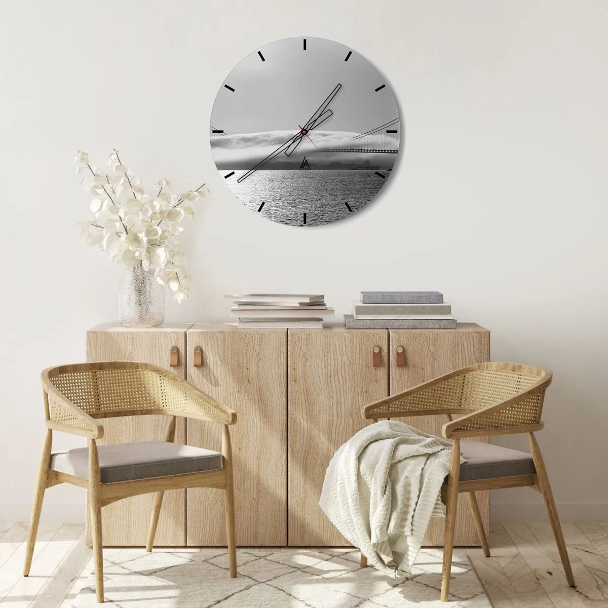 Väggklocka - Klocka på glas - Passera Golden Gate - 40x40 cm