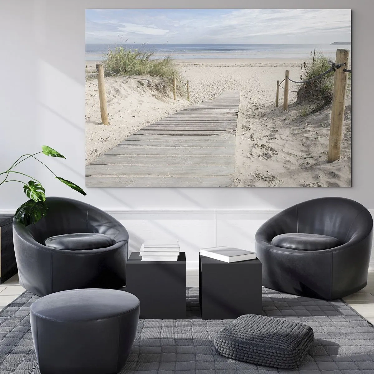 Glastavla - Bild på glas - Stigen till stranden med havsutsikt - 70x50cm - Mot horisonten - Modern väggdekoration för vardagsrum och sovrum ARTTOR