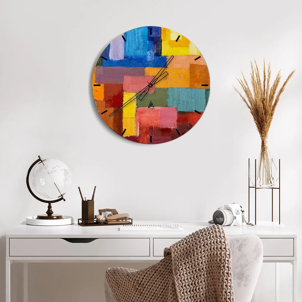Väggklocka - Klocka på glas - Färgglada rektanglar med oljefärgsstruktur på urtavlan - 30x30cm - Alla olika, alla färgglada - Modern väggdekoration för vardagsrum, kök och sovrum ARTTOR
