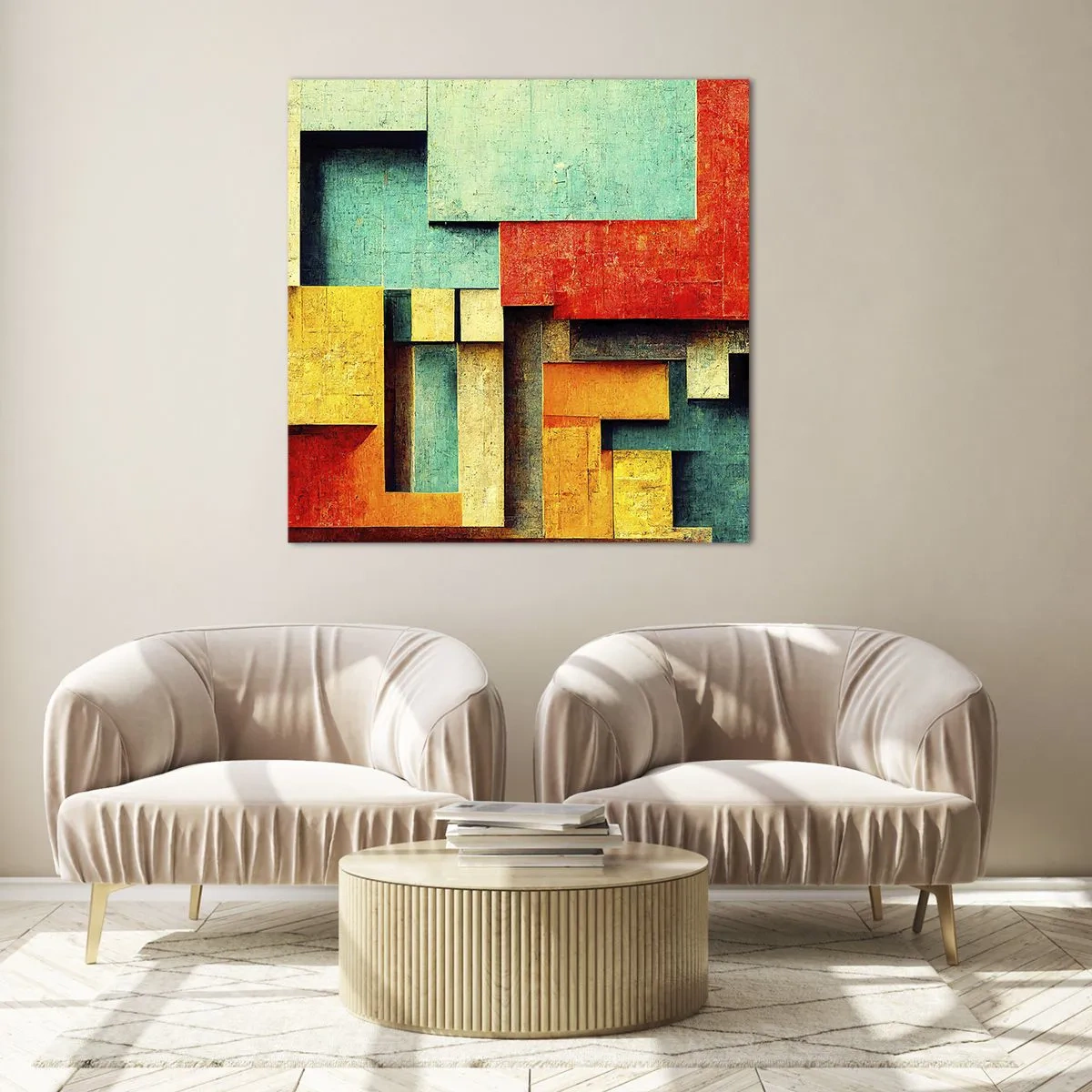 Glastavla - Bild på glas - Festival av räta vinklar - 40x40 cm