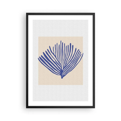 Affisch i svart ram - Stiliserad grafik av en solfjäderformad havsväxt - 50x70cm - Blå solfjäder - Modern väggdekoration för vardagsrum och sovrum ARTTOR