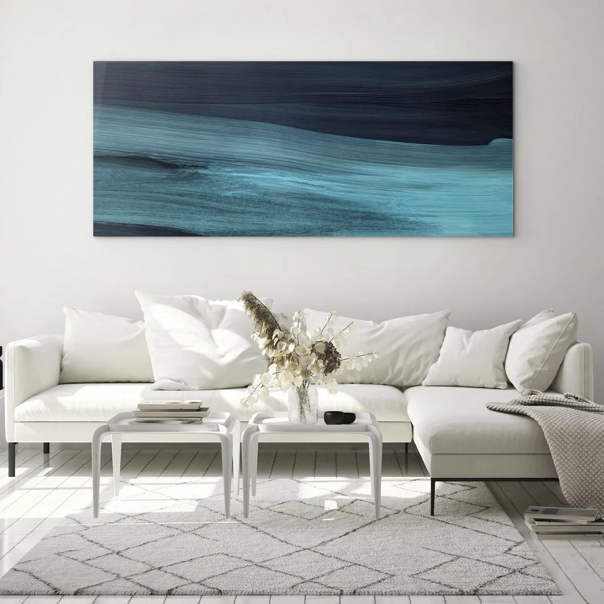 Glastavla - Bild på glas - Flyt med strömmen - 140x50 cm