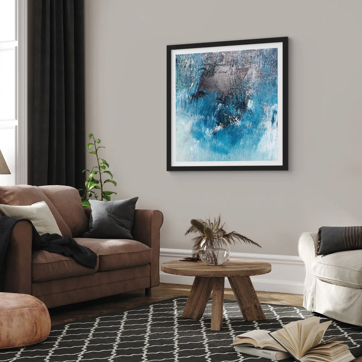 Affisch i svart ram - Blå rapsodi - 50x50 cm