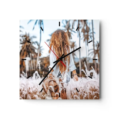 Väggklocka - Klocka på glas - Född ur gräsdun - 30x30 cm