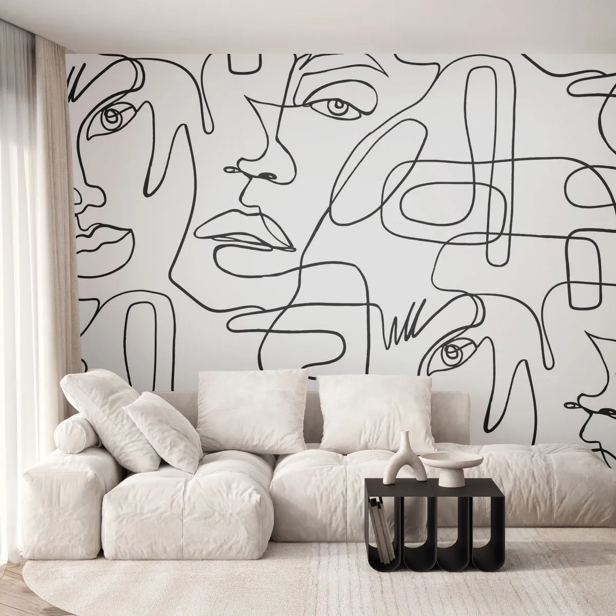 Fototapet Premium Canvas - I trassliga känslor - Ansikten, Linje, Ögon - 500x350 cm
