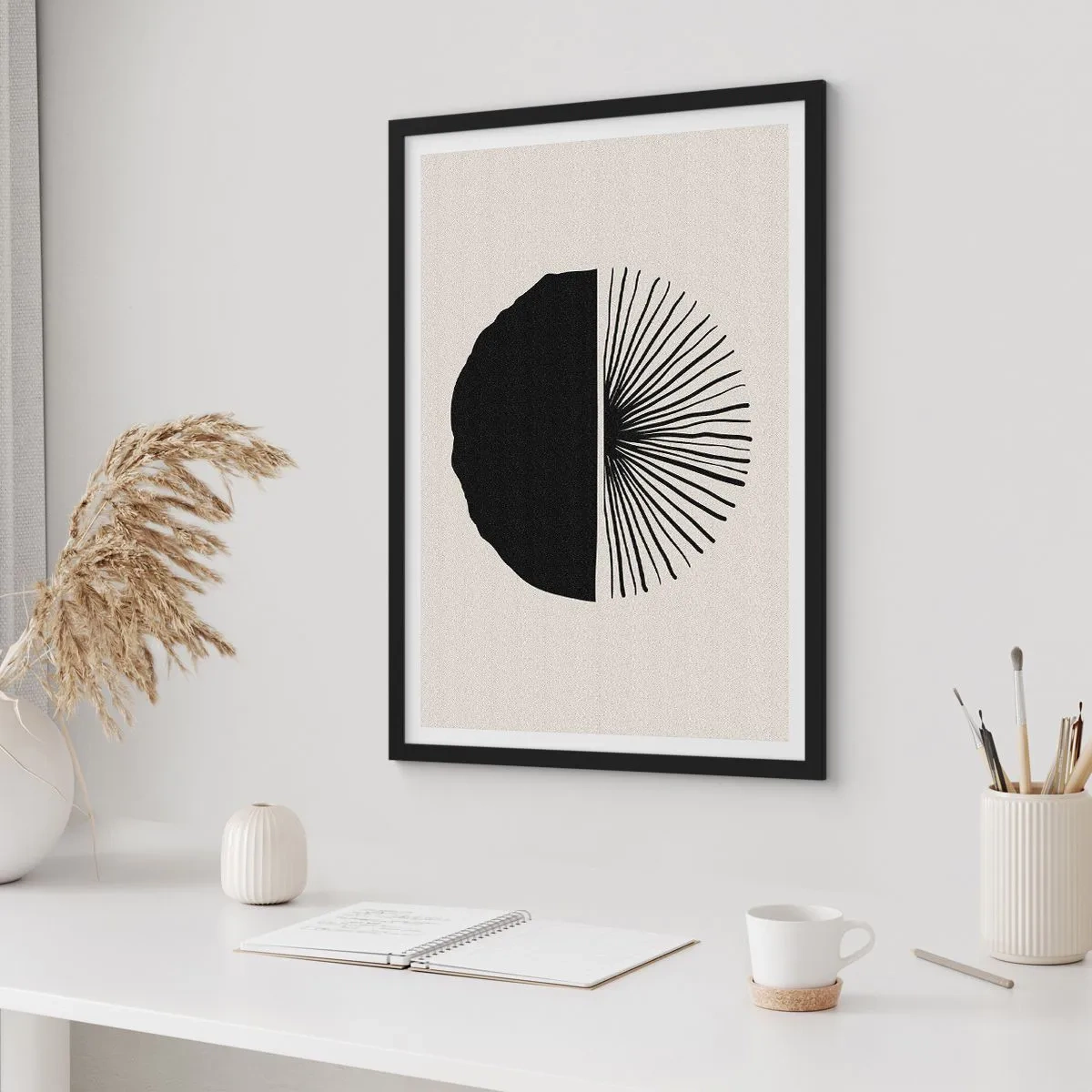 Affisch i svart ram - Minimalistisk svartvit abstraktion - 50x70cm - En rad olika möjligheter - Modern väggdekoration för vardagsrum och sovrum ARTTOR