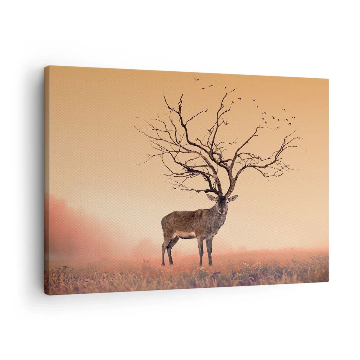 Canvastavla - Bild på duk - En snygg hjortgrafik med grenar istället för horn - 70x50cm - Urhjort - skogens eviga ande - Modern väggdekoration för vardagsrum och sovrum ARTTOR