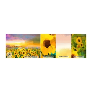 Provbit av självhäftande fototapet Deluxe Sticker - Själva solen gick ner på jorden - Solrosfält, solros, Natur - 100x30 cm