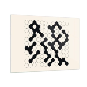 Glastavla - Bild på glas - En svartvit grafisk mosaik bestående av sammankopplade prickar. - 70x50cm - Kinesiskt spel - variation - Modern väggdekoration för vardagsrum och sovrum ARTTOR