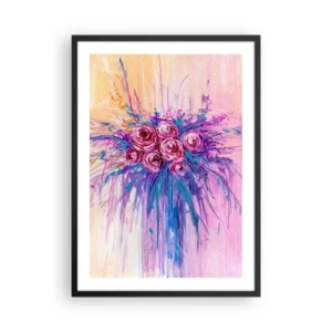 Affisch i svart ram - Färgglada rosor på en bakgrund i nyanser av rosa - 50x70cm - Rosfontän - Modern väggdekoration för vardagsrum och sovrum ARTTOR