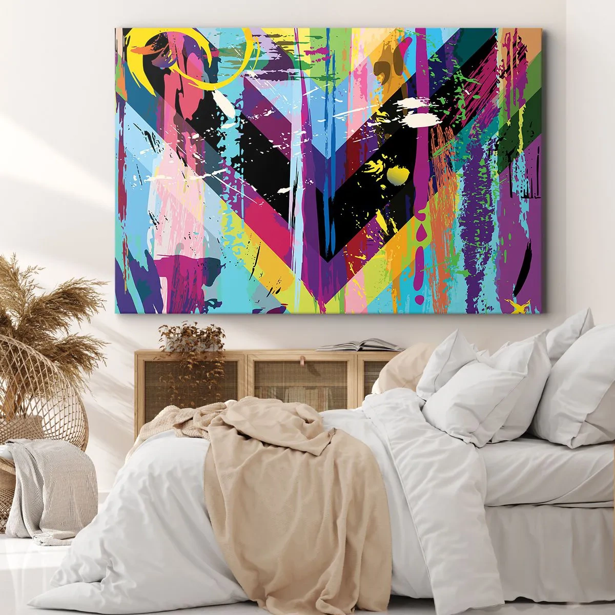 Canvastavla - Bild på duk - Abstrakt mönster med färgglada geometriska former - 70x50cm - Uppifrån nedåt - Modern väggdekoration för vardagsrum och sovrum ARTTOR