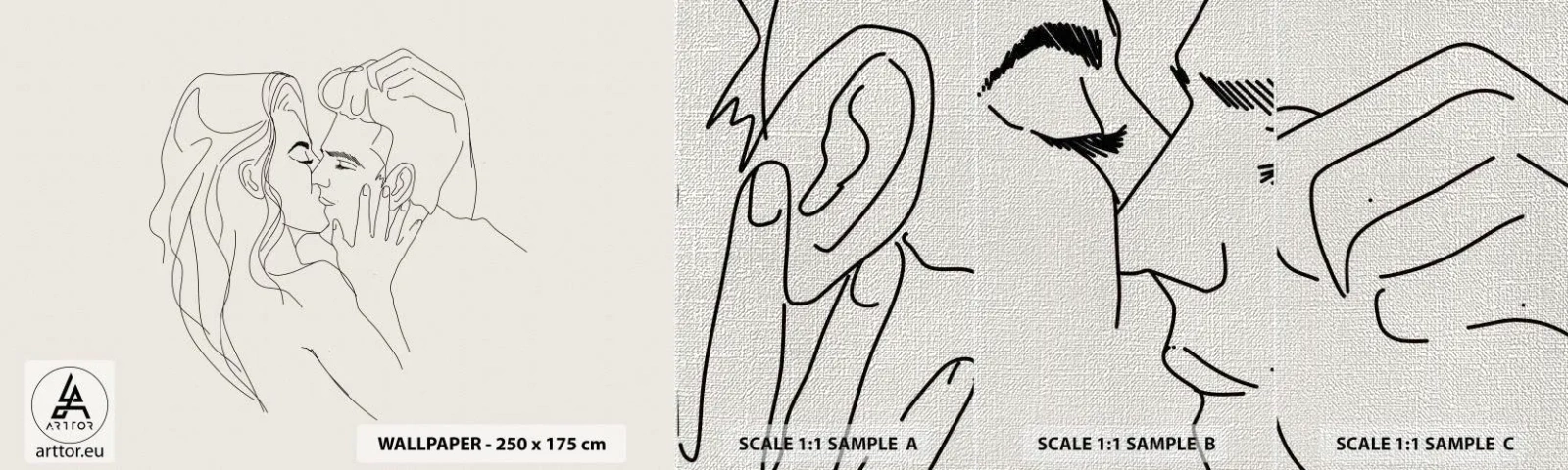 Provbit av fototapet Premium Canvas - I kärlekens famn - Grafik, Förälskade par, Kyss - 100x30 cm