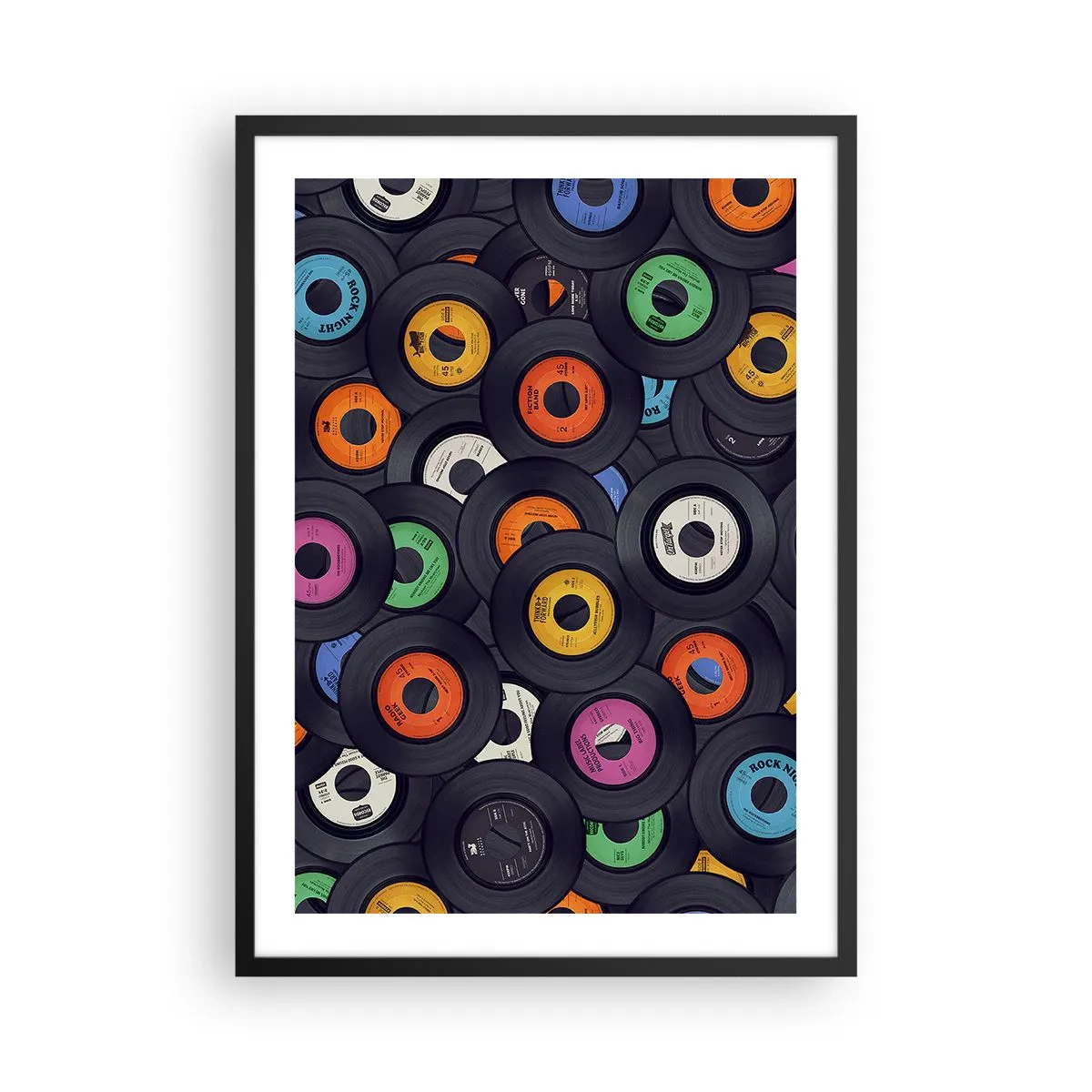 Affisch i svart ram - En samling färgglada vinylskivor - 50x70cm - Klassikens färger - Modern väggdekoration för vardagsrum och sovrum ARTTOR
