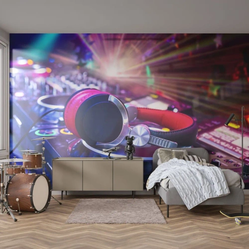 Självhäftande Fototapet Deluxe Sticker - Låt partyt börja - musik, Musikstudio, Hörlurar - 250x175 cm