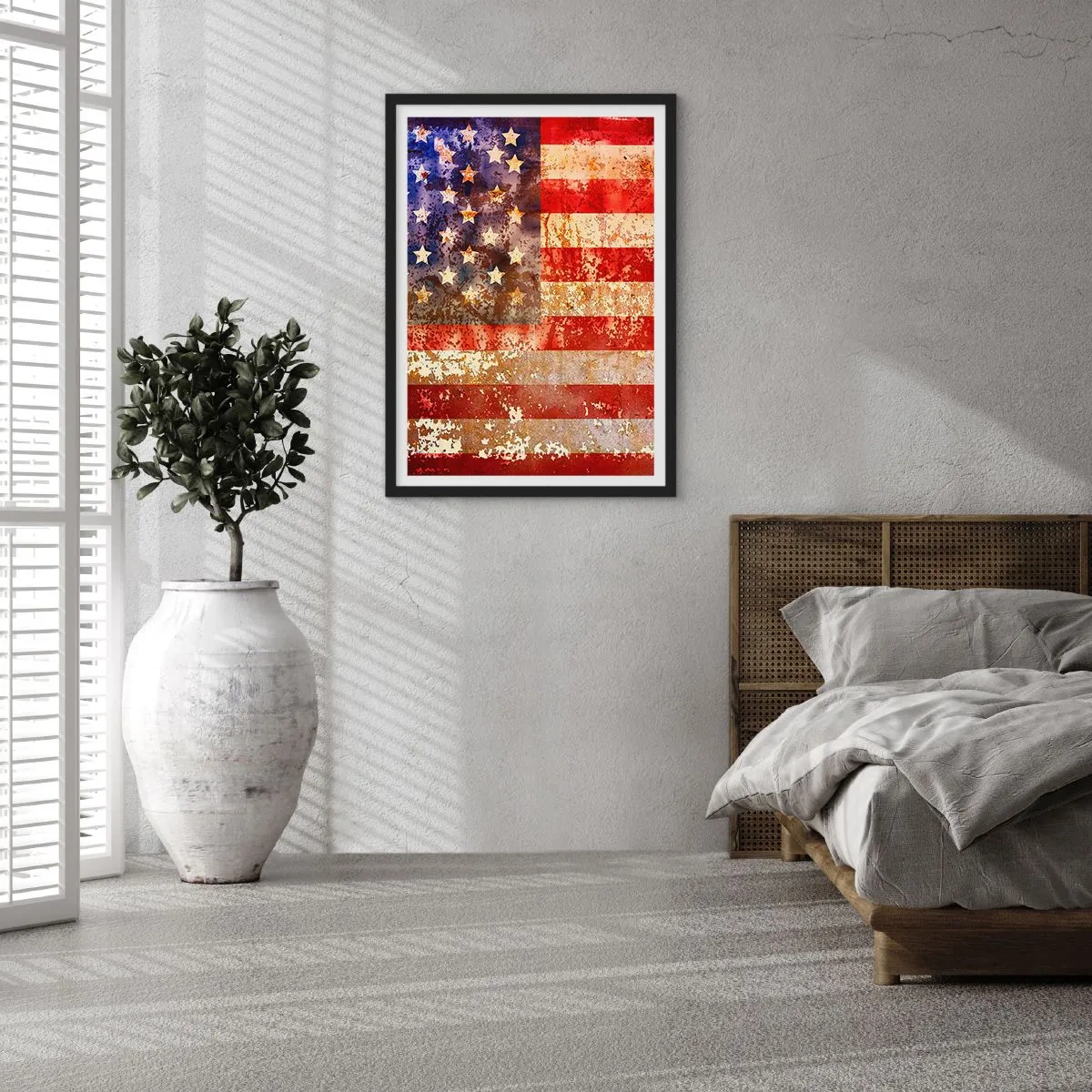 Affisch i svart ram - Vintage USA-flagga med åldrad effekt - 50x70cm - Äran är tidlös - Modern väggdekoration för vardagsrum och sovrum ARTTOR