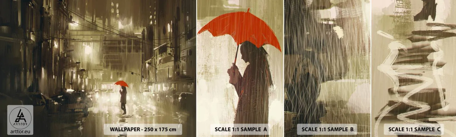 Provbit av självhäftande fototapet Deluxe Sticker - Själv, men inte ensam - Stad, Kvinna, Arkitektur - 100x30 cm