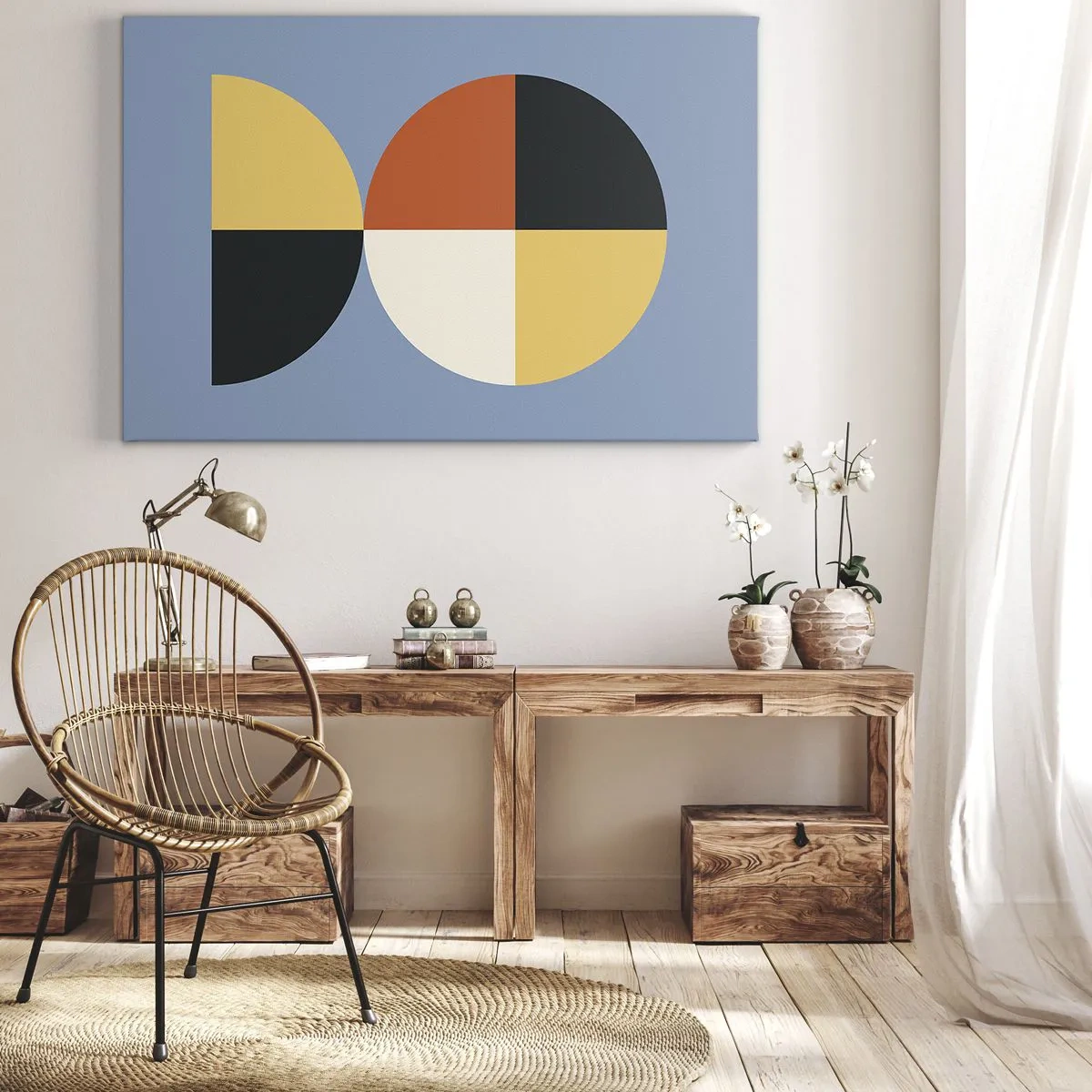 Canvastavla - Bild på duk - Geometriska cirklar på en blå bakgrund - 70x50cm - Titta och räkna - Modern väggdekoration för vardagsrum och sovrum ARTTOR