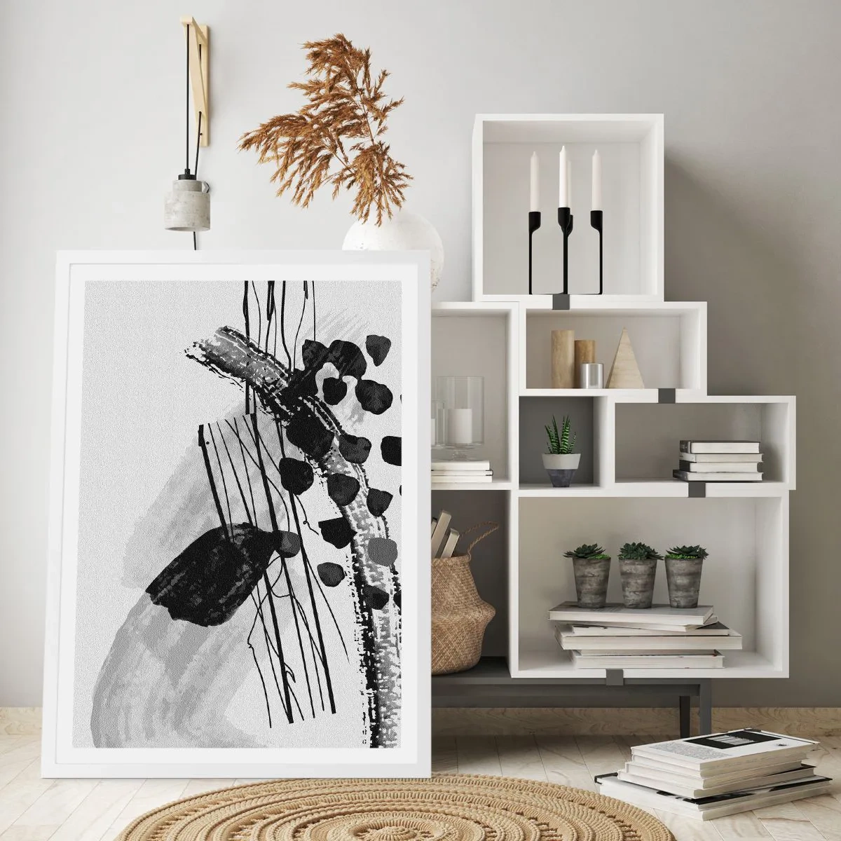 Affisch i vit ram - Svartvit organisk abstraktion - 70x100 cm