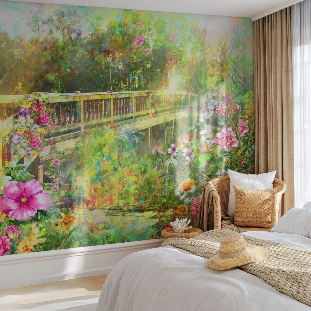 Fototapet Premium Sand - Vårsuckarnas bro - Landskap, Blommor, Trädgård - 100x70 cm