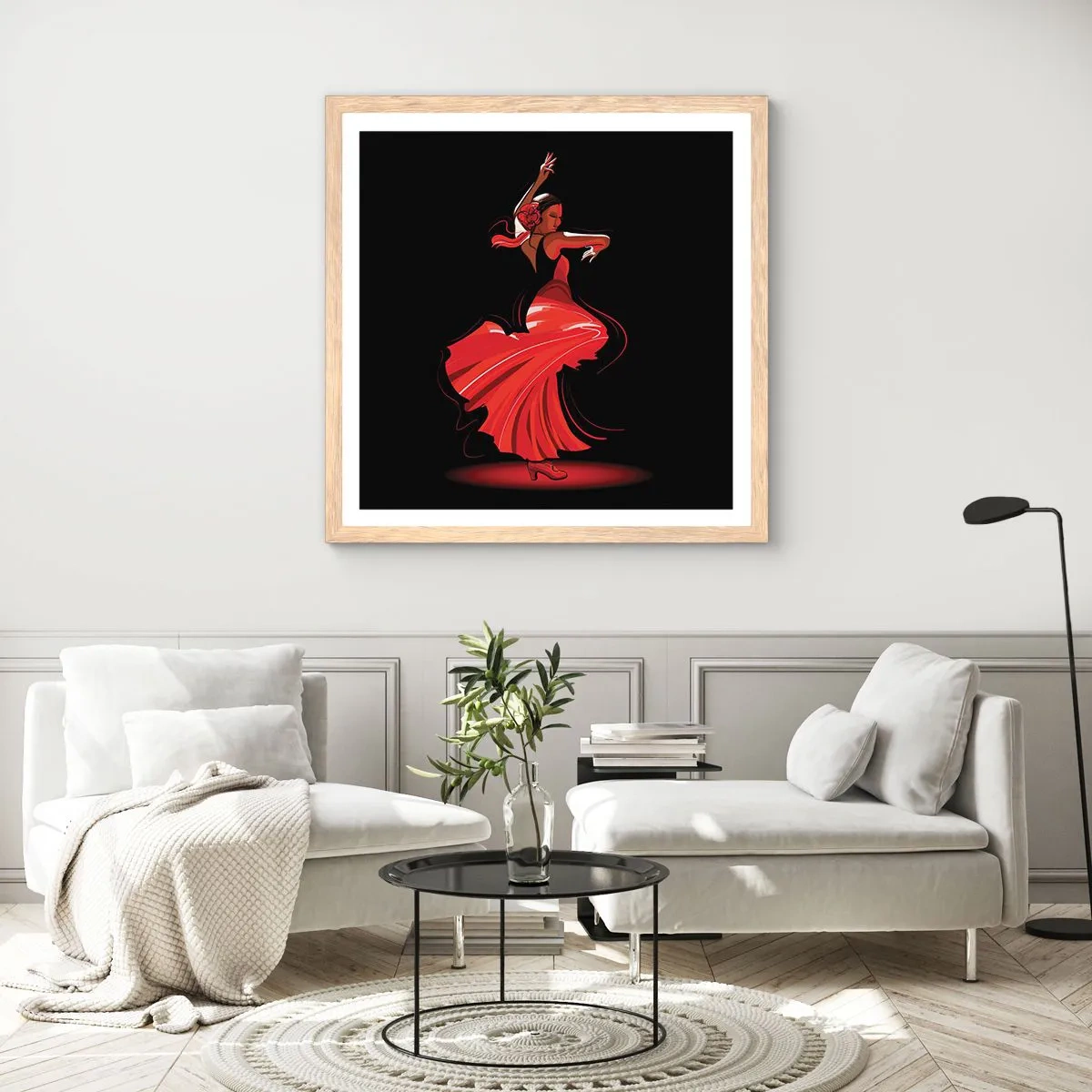 Affisch i ram av ljusek - Flamencos brinnande anda - 40x40 cm