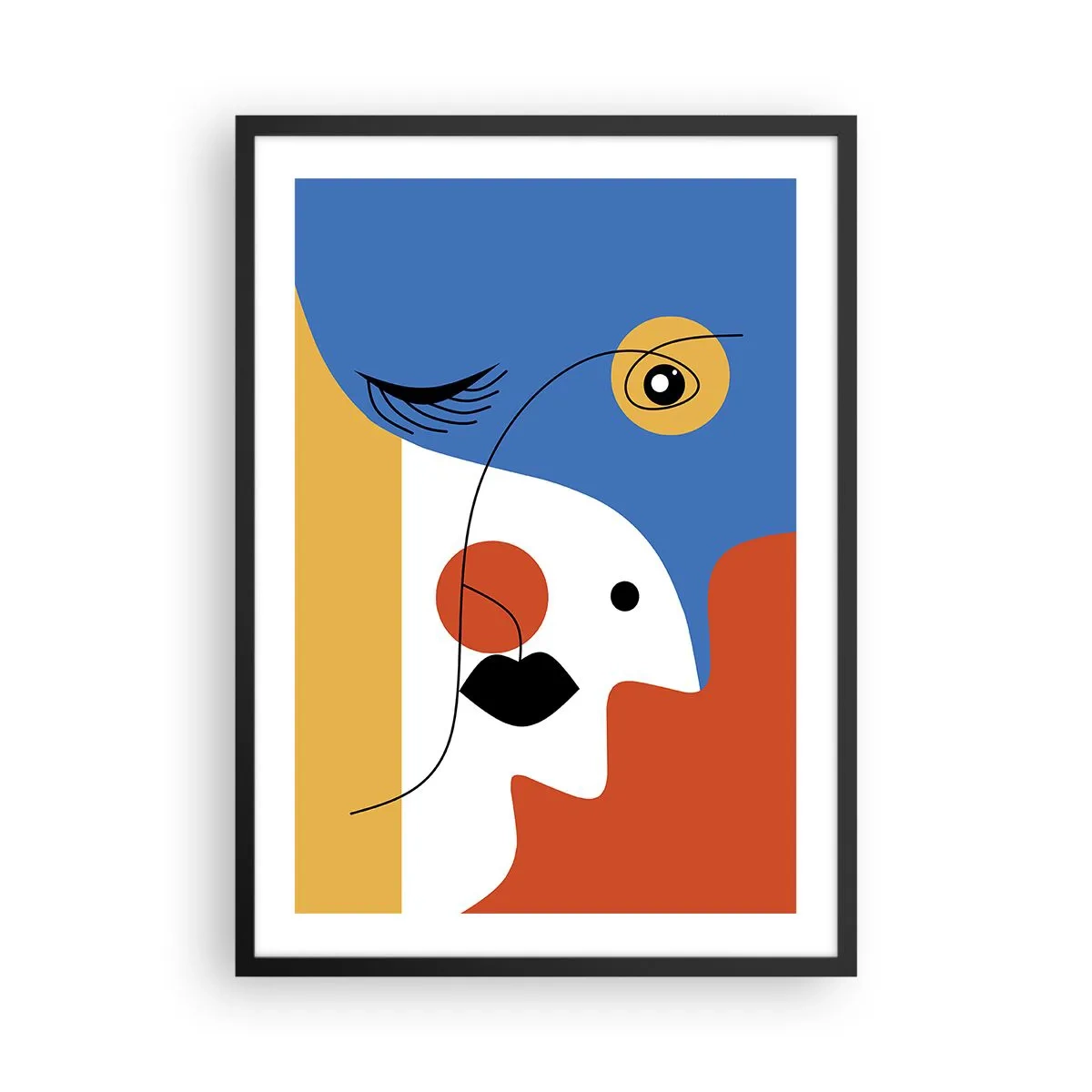Affisch i svart ram - Ett kubistiskt porträtt i starka färger - 50x70cm - Dekonstruerat porträtt - Modern väggdekoration för vardagsrum och sovrum ARTTOR